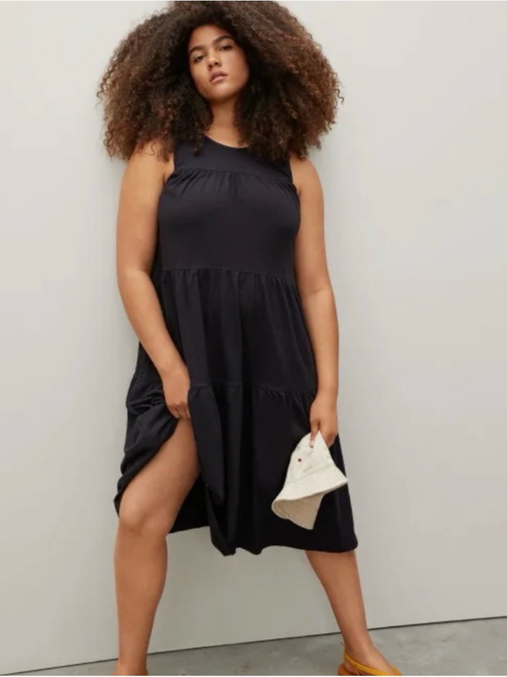 Everlane The Weekend Tiered Midi Dress Black XXS 100% Cotton